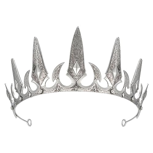 SWEETV Gothic Crowns for Women Black Tiara Queen Crown Witch Hair Accessories for Costume Halloween Prom Party, Silver