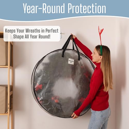 Image of VENO 4 Pack Summer Wreath Storage Container, 36 Inch Clear Wreath Bag, Spring, Christmas Garland Decoration Organizers with Zipper and Durable Handles (Clear, 36 inch-4 Pack)