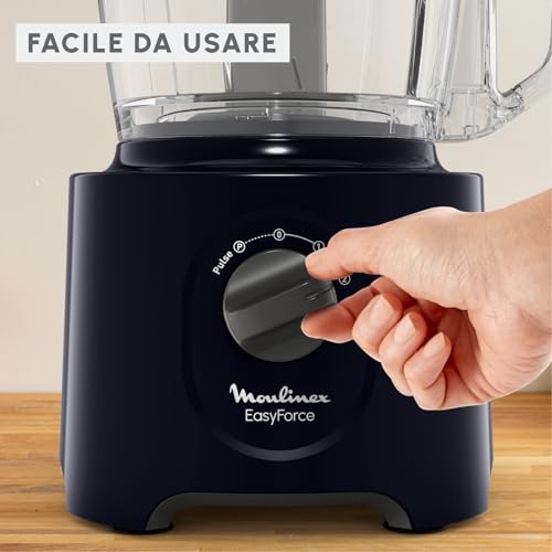Robot da cucina multifunzione Moulinex Easy Force, 800 W, 25 funzioni, 2 velocità + Pulse, 6 accessori di cui 1 frullatore incluso, Compact FP247810, Blu notte - Immagine 2
