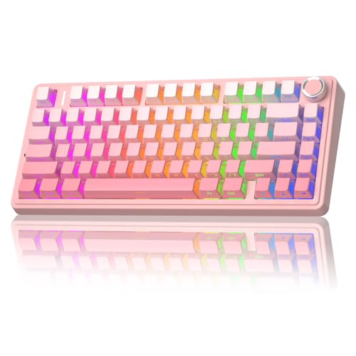 Image of AULA F75 Pro Wireless Mechanical Keyboard Silent Version,75% Hot Swappable Custom Keyboard with Knob,RGB Backlit,Pre-lubed Switches,Side Printed PBT Keycaps,2.4GHz /USB-C /BT5.0 PC Gaming Keyboards,Pink