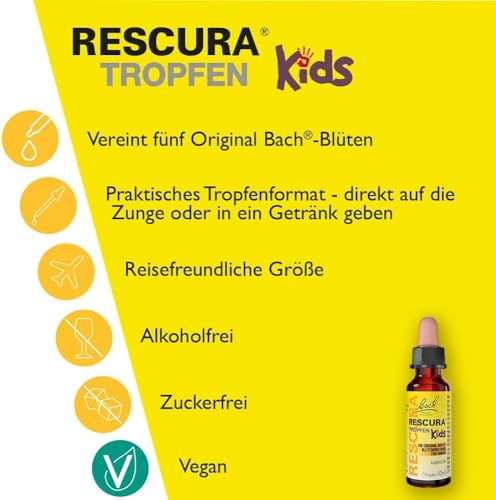 Bachblüten Original Bach RESCURA Kids Tropfen Alkoholfrei, 10ml | Bachblütenmischung für Kinder | Original nach Dr. Edward Bach | ehemals Rescue