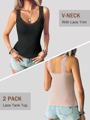 Image of Ibeauti 2 Pack Lace Camisole Tank Tops for Women Sleeveless Summer Going Out Tops Ribbed Cami Undershirts