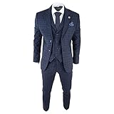 TruClothing.com Herrenanzug 3 Teilig Blau Kariert Vintage Retro 1920er Design Tailored Fit - blau 52
