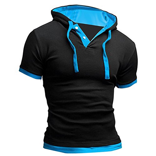 BlueSterCool Hombre Camisetas de Manga Cortas, Capucha (L, Negro)