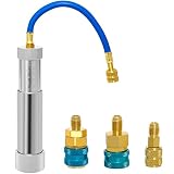 AC Oil Dye Injector Backflow Prevent Kit, with R134A & R1234YF Low Side Quick Coupler, R410A Mini Split Adapter for R134A R410A R1234YF Refrigerant System( 1/4' SAE Connector,2 OZ Hand Turn Screw)