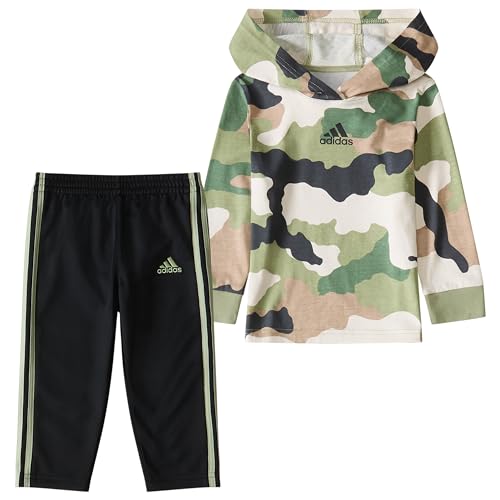 adidas Long Sleeve Camo Fleece Hooded Pullover Set Conjunto de Sudadera con Capucha, Cortina Verde Camuflaje, 12 Months para Niños