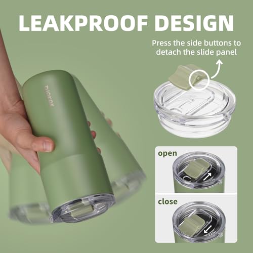 Image of BJPKPK 20oz Spill Proof Coffee Tumbler, Insulated Stainless Steel Cup | Double Wall Vacuum, Leakproof Lid, Keeps Hot /Cold /Iced, BPA Free, Dishwasher Safe, Cupholder, Travel, Forest Green