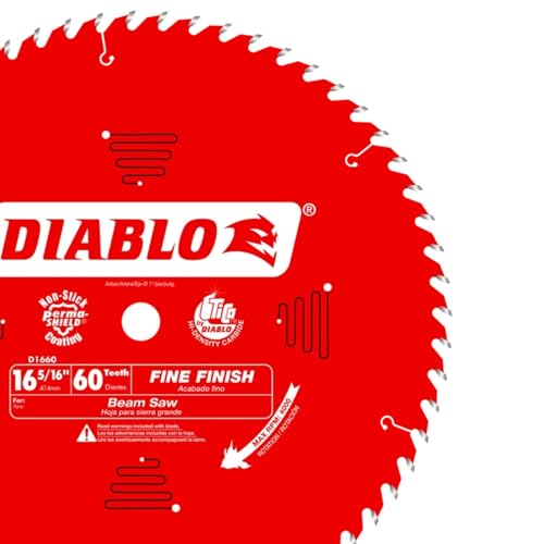 Image of Diablo Fine Finish Saw Blade for Wood - 16-5 /16 inch Diameter, 60 ATB Teeth, 1 inch Arbor, .114 inch Kerf, 22 Hook Angle, .079 inch Plate, 4000 Max RPM - D1660X