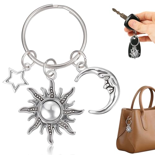 Image of TOKIDNY Star and Moon Keychain Stainless Steel Key Ring for Organizing Car Purse and Backpack Keys