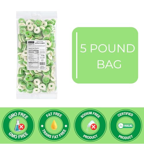 Kervan Candy Bebeto Apple Rings - Fruity, Soft, Sweet & Sour Gummy Ring Candy Bulk for Kids, Gift Snacks and Parties - Apple Gummies Big Party Size Bag (5 lbs)