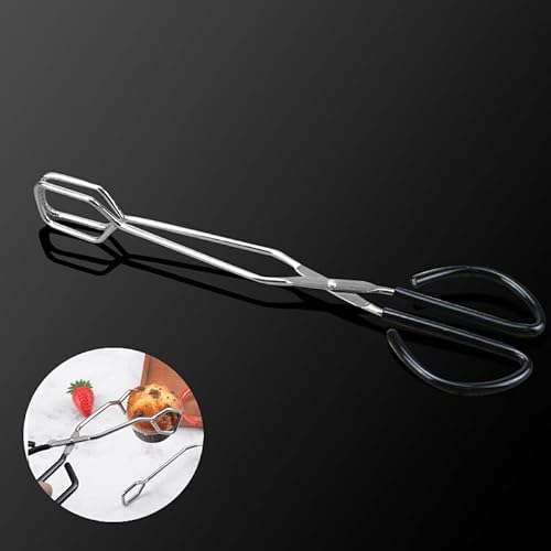 LIVIA シザートング-ソフトハンドル付きキッチントングステンレス鋼|ケーキグリルフルーツを焼くための頑丈なステンレス鋼のはさみ調理トング (ブラック3個)