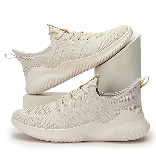 Tênis de corrida masculino sem cadarço, leve, respirável, sola macia, Bege, 8.5