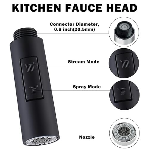 Ausziehbarer Küchenarmatur Brausekopf Ersatz Schwarz 2 Wege Funktion (Sprudelwassermodus und Duschwassermodus) mit Universal Fit für alle ausziehbaren Wasserhähne Einfache Installation