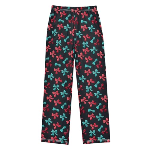 Pajama Pants Sleep Pants Soft Elastic Waist Pajama Lounge Pants Blue Red Bow for 6-14 Years Old