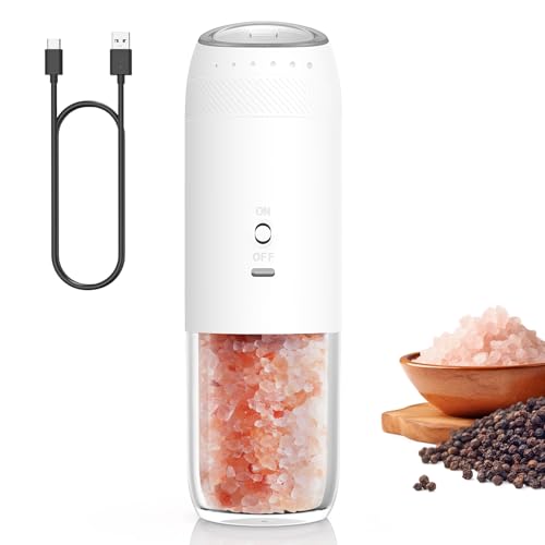 Yumcook Gravity Electric Salt and Pepper Grinder Set, Automatic Salt and Pepper Mill Sets with LED Light, Type C Charging, Adjustable Coarseness, Large Capacity(1 Pack/White) Yumcook Gravity Electric Salt and Pepper Grinder Set, Automatic Salt and Pepper Mill Sets with LED Light, Type C Charging, Adjustable Coarseness, Large Capacity(1 Pack/White)