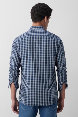 Image of Peter England Men's Slim Fit Full Sleeve Checkered Casual Shirt | 100% Cotton | Premium Twill Weave