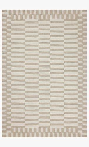 Image of Modern (High Low Pile) Pattern Wool Carpet with Loop Texture Yarn Anti Shedding Carpet Size 5x8 Feet B0 Beige Ivory Color