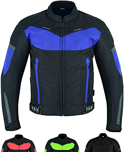 Texpeed Giacca da moto con protezioni - Giubbotto 4 stagioni da motociclista inverno invernale/estate impermeabile con armatura CE (EN 1621-1) Blu - XL