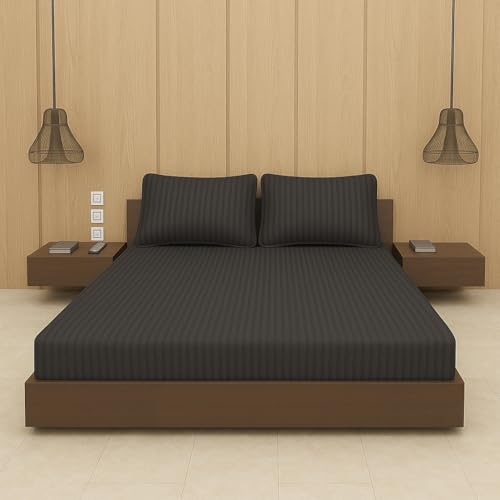 Image of BEVI - Home Premium Self Striped Double King Bedsheet with 2 Pillow Covers 300 TC Ultra-Soft 300 TC Microfiber Bed Sheet| Size (90 inch x 100 inch) Slate Grey