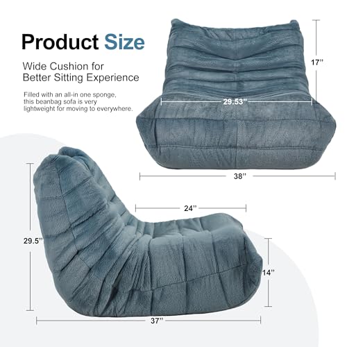 Image of Hobestluk Adults Bean Bag Chair Faux Fur BeanBag Couch for Living Room | Bluegrey Plush,Ergonomic Design,Memory Foam,UltraSoft,Anti-slip Bottom,No Assembly Required,Decorative Style for Living Room