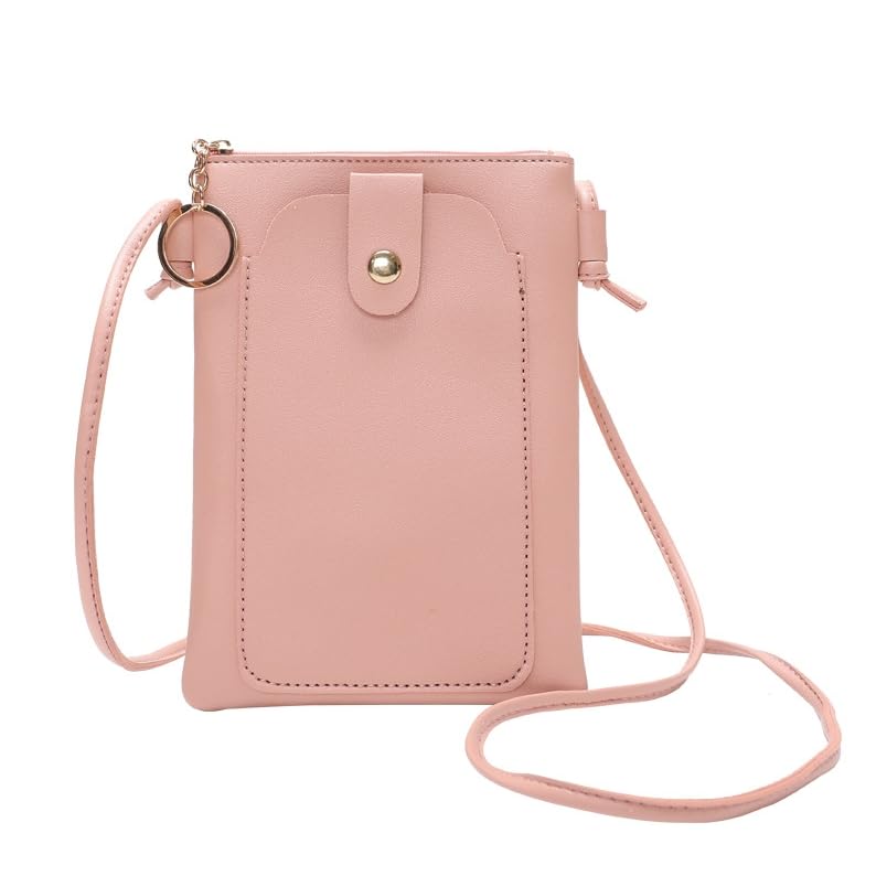 Bolsa tiracolo feminina de poliuretano de cor sólida – Bolsa de ombro impermeável estilo coreano com design compacto, rosa, Bolsas de mão