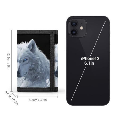 White Snow Wolf with Blue Eyes Trifold Wallet for Men Women Wallets with 8 Card Slot Photo Window Key Ring Zippered Pockets2