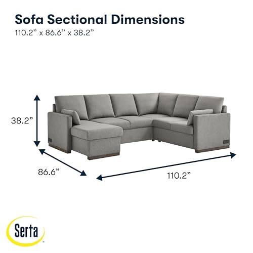 Image of Serta Emmett 110.2 inch Convertible Sleeper Sectional, Queen Size, Dreamcoil Comfort, Reversible Storage Chaise, USB-C and USB-A Power Ports, Woven Fabric, Light Grey