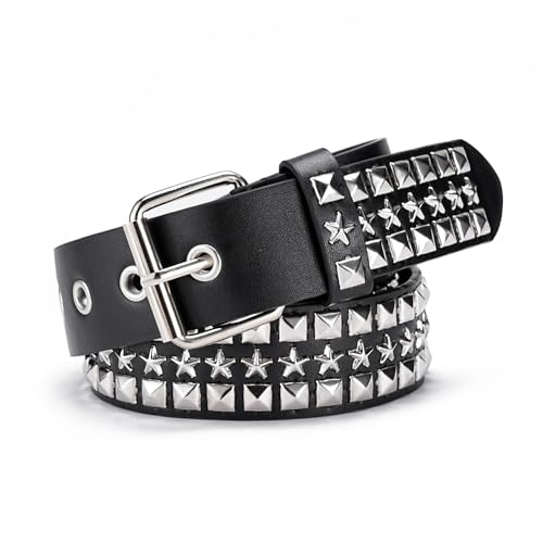 Black Star Studded Belt Metal Punk Rock Rivet Belt With Bright Pyramid Scene Belt Hip Hop Belt Gothic Star Belt Spike Waist Belt3