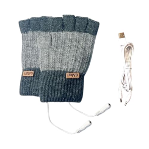 USB Heated Gloves Fingerless Electric Heating for Computer Gaming Office Work Typing Winter Hand Warmers- Gray4