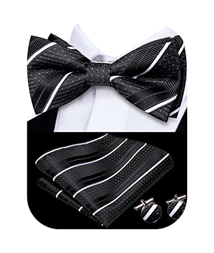 Image of Hi-Tie Bow Ties for Men Pre-Tied Pocket Square with Cufflinks Mens Bowtie Sets for Wedding Formal Party