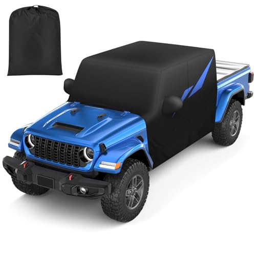 Mixsuper Liner Car Cover for Jeep Gladiator JT 2020-2026 7 Layers Waterproof Car Cover Accessories for Jeep Gladiator with Zipper Door Windproof Straps Reflective Strips Anti-UV All Weather