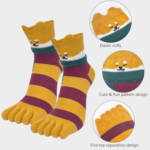 Women's Cotton Five Finger Toe Crew Socks - Novelty Mid-Calf Cute Sports Athletic Running Socks3