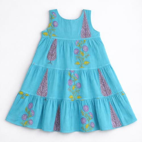 Image of The Magic Wand Kids Girls Casual Dresses, Knee Length Singlet Strap Fit & Flared Cotton Once Piece Stylish Frocks fo rBeach Summer Season Vacation