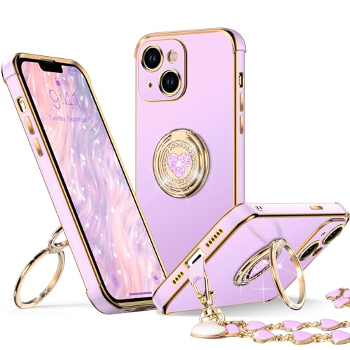 Coque de protection de luxe pour iPhone 14 avec support anneau violet