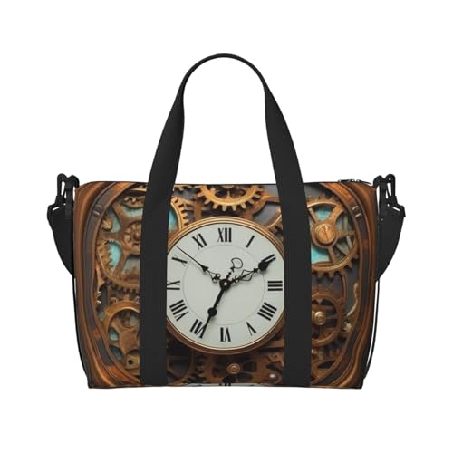 Travel Duffel Bags Personal Item Bag Carry on Luggage Bag Training Handbag Lightweight Waterproof Sports Gym Bag Rusty Steampunk Clock Weekender Bag for Women Men