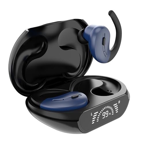 Xmenha Blue Sport Wireless Over The Ear Earbuds with Earhooks Wrap Around Earphones Bluetooth Running Workout Headphones with Ear Hook Noise Canceling Sports Running Over The Ear Earbuds