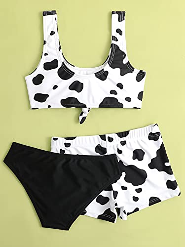WDIRARA Girl's Swimwear Cow Print 3 Piece Swimsuit Bikini Set with Shorts Bathing Suits2
