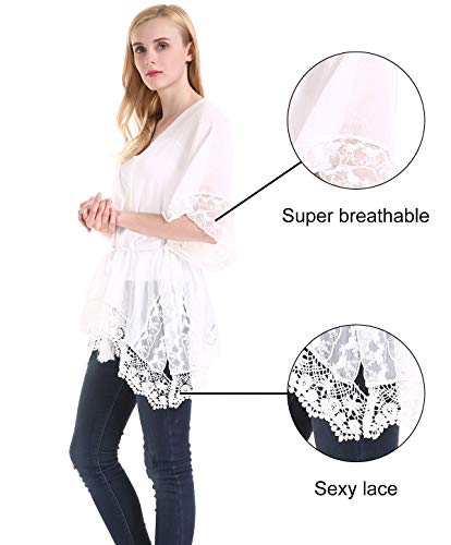 Women White Lace Beach Cover Up – Summer Kimono Coverups Sleeveless/Bikini Swimsuit Swimwear Cardigan - Thumbnail 2