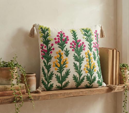 Image of Furnistitchs Handmade Cotton Bohemian Home Decor Cushion Cover 24x24 inches / 60x60 cms - Boho Chic Couch Sofa Throw Living Room Bedroom Cushions (1, Floral Drops)