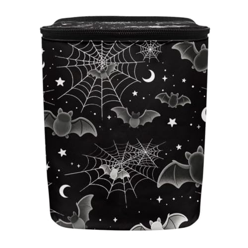 Image of Talayituse Bat Spider Web Moon Print Car Trash Can Portable Auto Garbage Bin Multifunctional Vehicle Interior Accessories with Adjustable Straps Universal Fit Truck SUV Sedan Halloween Decor