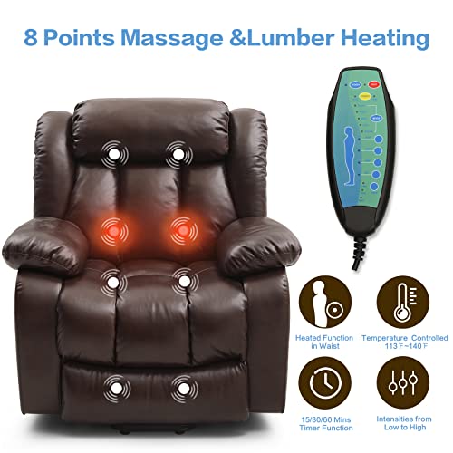 Kimohome Infinite Position Dual Motor Large Power Lift Recliner Chair For Elderly, Lay Flat Sleeping Recliner Chair With Massage And Heating, Breathable Leather(Brown) #TOP2