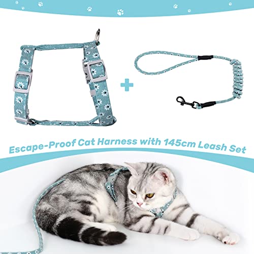 PETTOM Blumenmuster katzengeschirr mit Leine katzenleine mit Geschirr für Katzen mit Rundes Schlüsselband Ausbruchsicher Einstellbarer Brustgurt Geeignet für kleine und mittlere Katzen