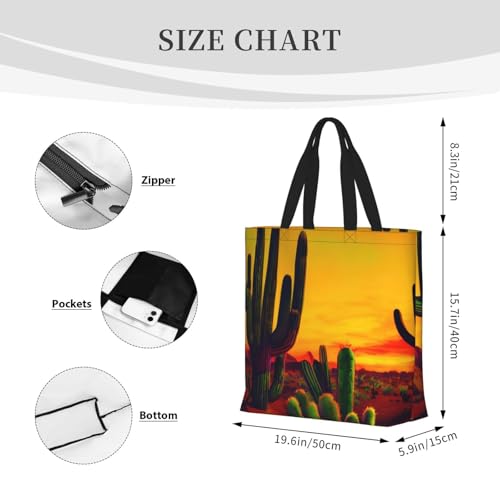 Cactus in Desert Print Women's Portable Tote Bag - Large Shopper for Beach,Travel,Gym | Summer Handbag4