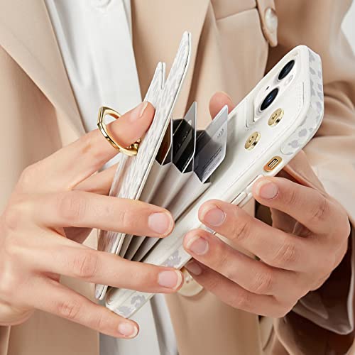 Elteker Iphone 13 Phone Case With Card Holder, Iphone 13 Wallet Case For Women With Ring Kickstand, Rfid Blocking Credit Card Slots Leather Case For Iphone 13 (6.1 Inch) - Gray Leopard #TOP2