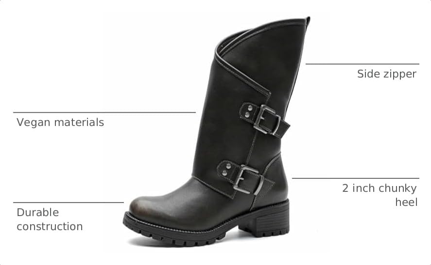 GLOBALWIN Women's Motocycle Boots Distressed Brown Boots For Women Fashion Dressy Mid Calf Comfortable Chunky Heel Size 5.5M - image 3