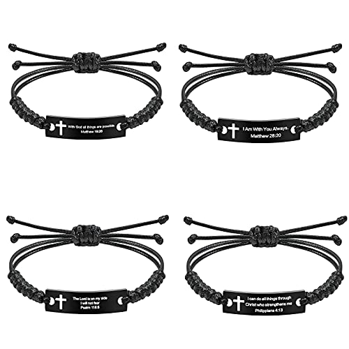 Christian Gifts for Men Inspirational Cross Stainless Steel Bracelets Confirmation Gifts for Teenage Boys Women Husband Bible Accessories Verse Scripture Jesus Quotes Bracelets Jewelry