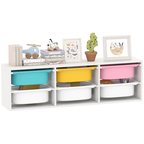 AIYAPLAY Meuble Rangement Enfant à 2 Niveaux avec 6 bacs Amovibles, étagère de Rangement pour Jouets Enfants pour Chambre d'enfant, Salle de Jeux ou...