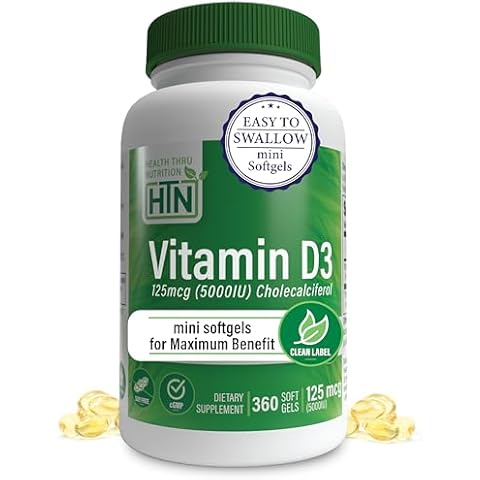 Health Thru Nutrition Vitamin D3 5,000iu 360 Mini Softgels for Maximum Benefit Year Supply | 125mcg Cholecalciferol | 3rd Party Tested | Non-GMO USP Grade in Organic EVOO | Immune Health Support Cover