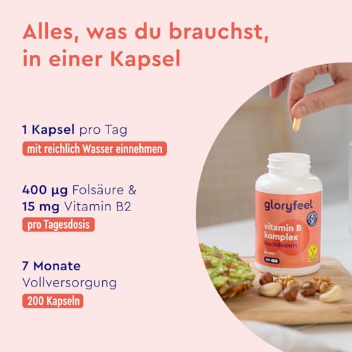 Vitamin B Komplex - 200 Kapseln (7 Monate) - 10-fach hochdosiert - Mit 500µg B12 + höchst bioaktiv - Alle 8 B-Vitamine (B1, B2, B3, B5, B6, B7, B9, B12) - Vegan & laborgeprüft