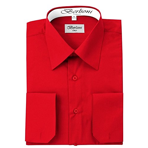 Amazon.com: Berlioni Men's Long Sleeve Dress Shirts | Solid Colors &  Convertible Classic French Cuffs | Roomiest Fit Button Up Dress Shirt